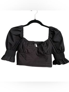 Divided Black Puff-Sleeve Square Neck Crop Top - Size XTRA SMALL
